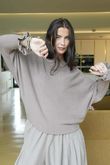 Conrad Batwing Ruffle Cuff Knit Oatmeal